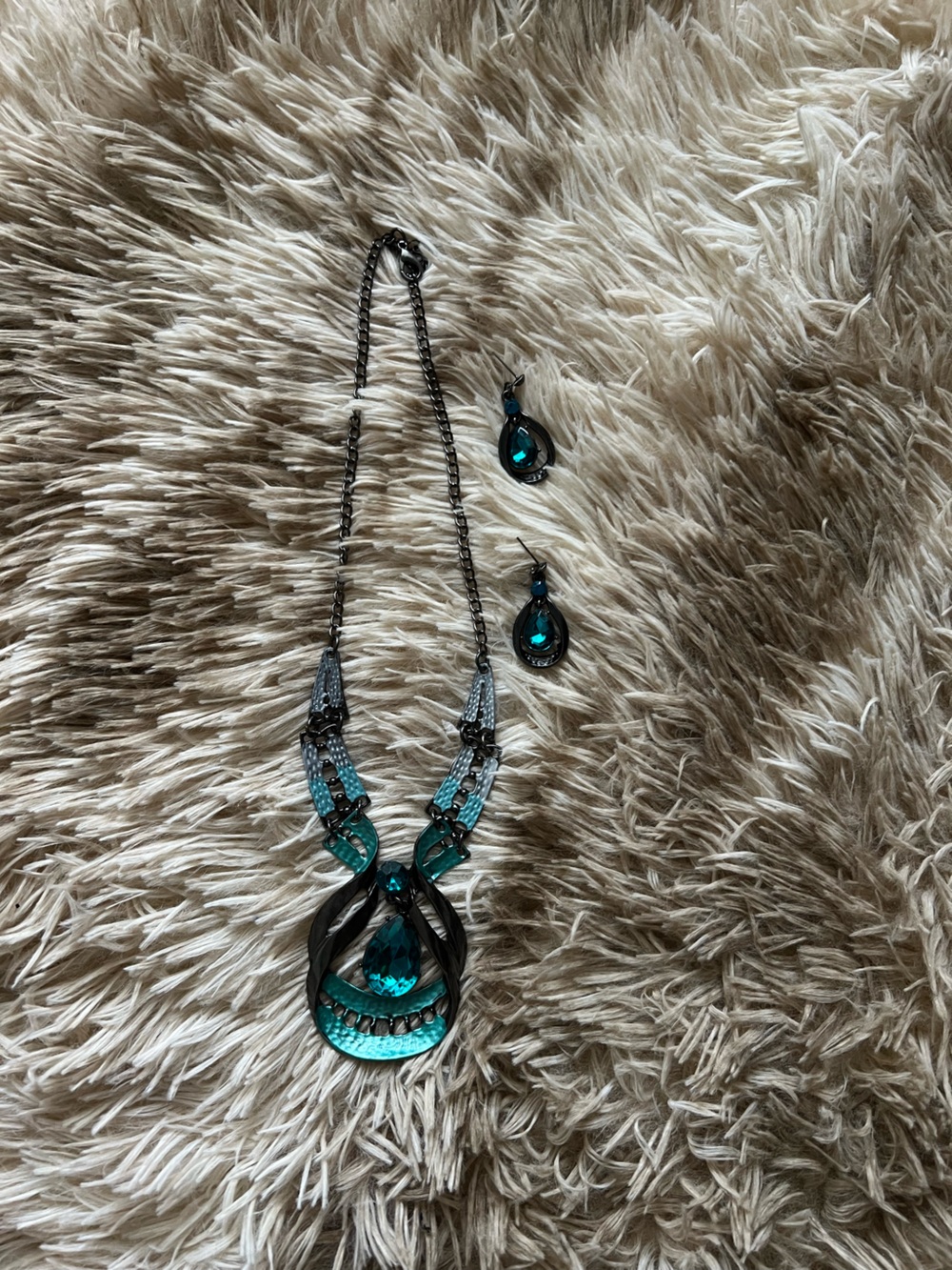 Teal Crystal Statement Necklace & Earring Set
